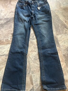 Classic Dark Blue Flare Jeans with Subtle Fading